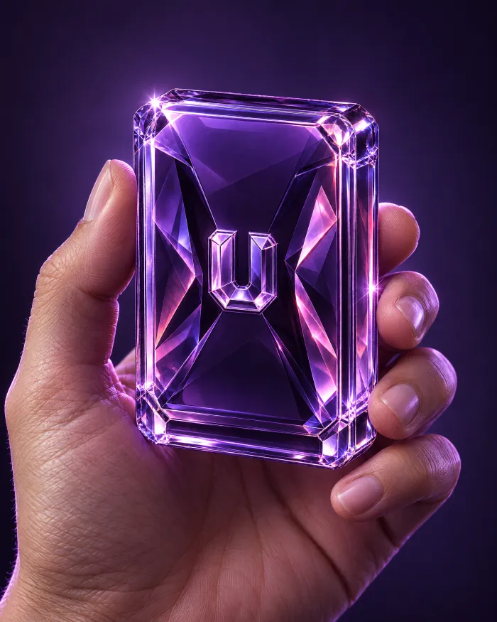 A hand holding a sealed violet glass UltraPacks pack
