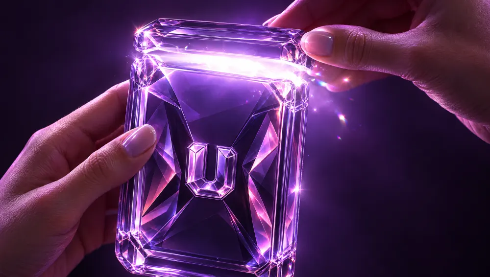 Hands opening an UltraPacks glass pack along its seam as light pours out